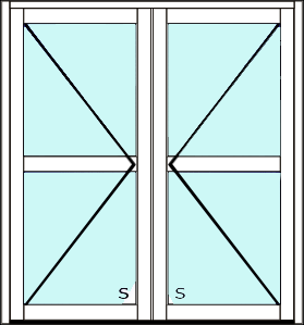 Double hinged door with midrail